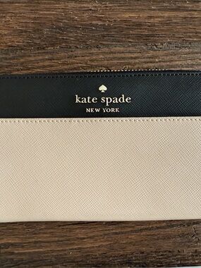 kate spade Two-Tone Black and Beige Zip Around Wallet